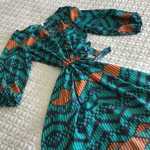 Chevron-ish Teal Cinch Waist Dress SZ M